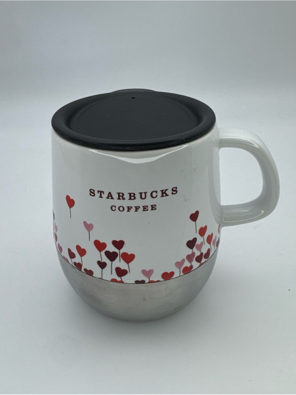 Starbucks 2007 Hearts Valentine’s Day Coffee MUG Stainless Steel Ceramic